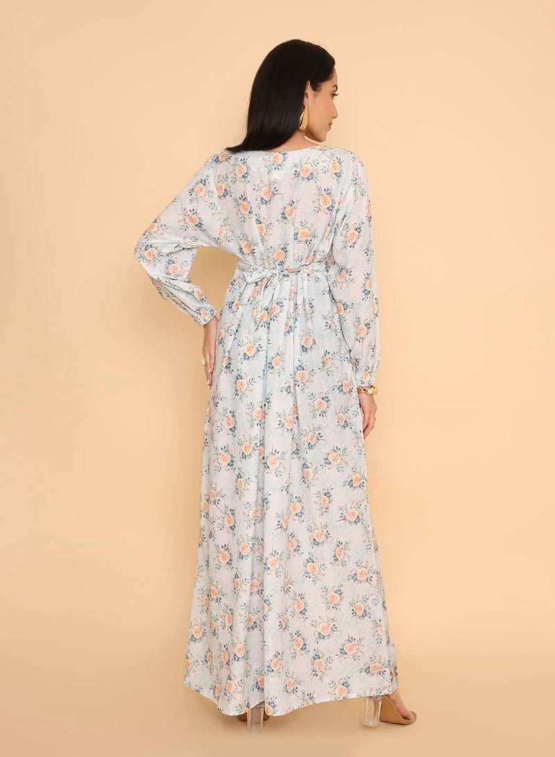 HANA & SARA Elegant & unique stone beaded design womens pure viscose flowery printed long arabic jalabiya dress - Image 2