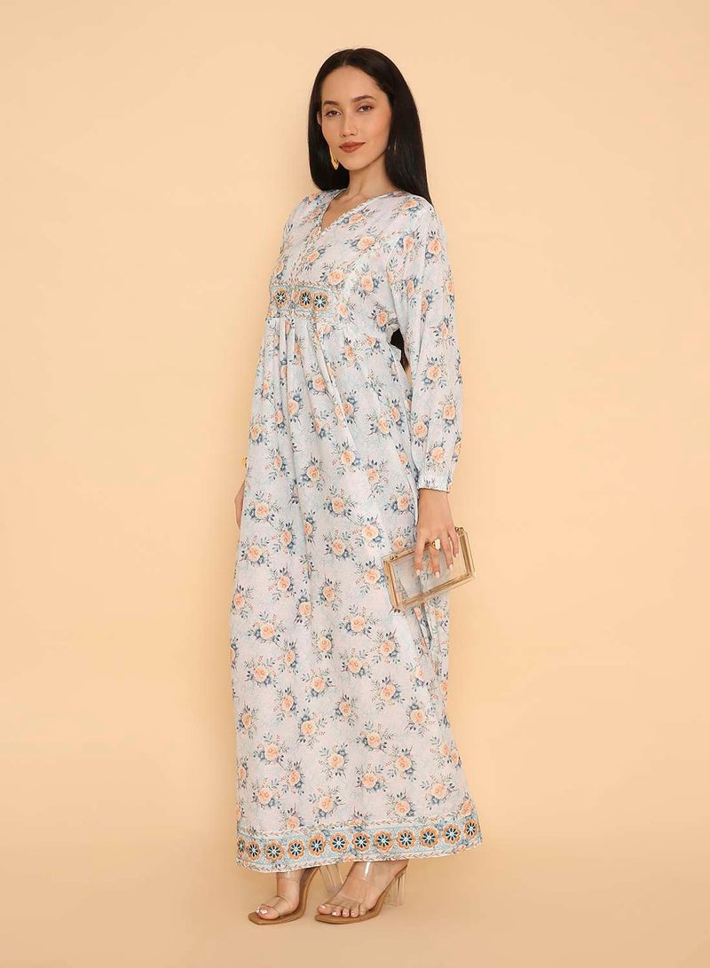 HANA & SARA Elegant & unique stone beaded design womens pure viscose flowery printed long arabic jalabiya dress - Image 5