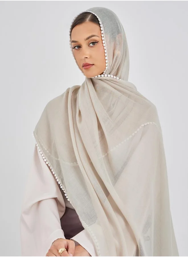 ستايلي Styli Solid Scarf with Lace Edge
