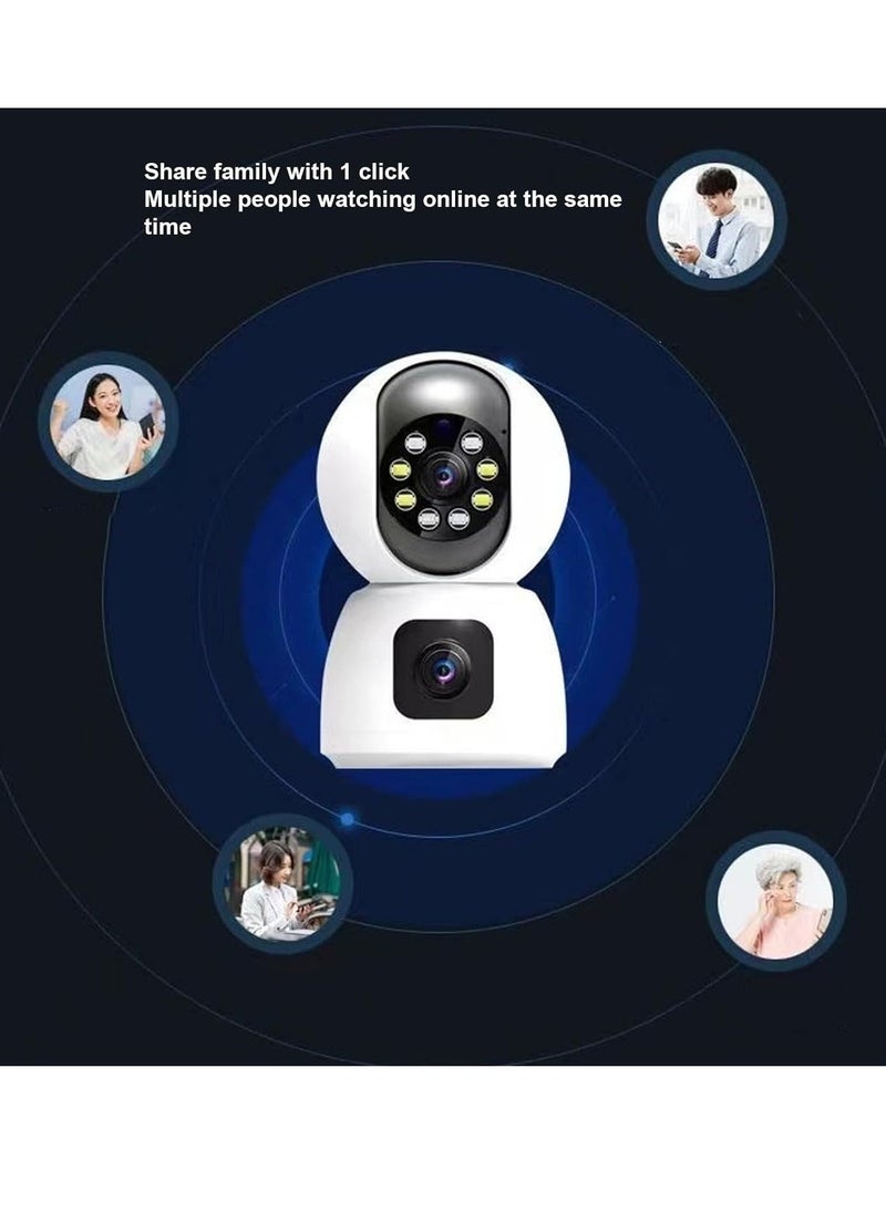 كاميرا أمان واي فاي مزدوجة العدسة HD كاميرا منزلية لاسلكية بزاوية واسعة وكشف حركة ليلي، ثنائية الاتجاه، تصوير بانورامي، وظائف غنية، HD ليلي - Image 5