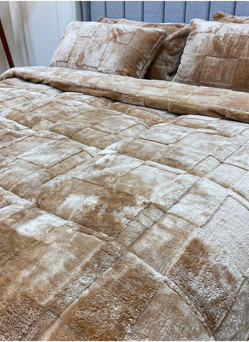 Family Bed Quilt Set Chess Spanish Fur 3 pieces size 220 × 240 cm model 2410 from Family Bed  - Image 2