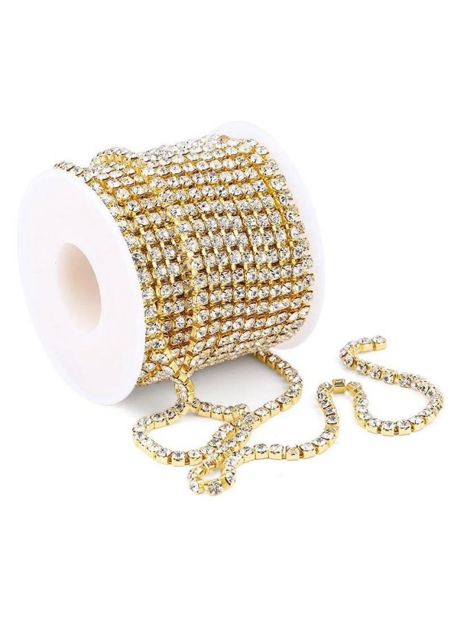 11 Yards Crystal Rhinestone Trim SS16/4.0mm Close Chain Trim for Sewing Crafts, Claw Rhinestone Chain for Ideal Wedding Party DIY Decoration（Gold） - Image 1