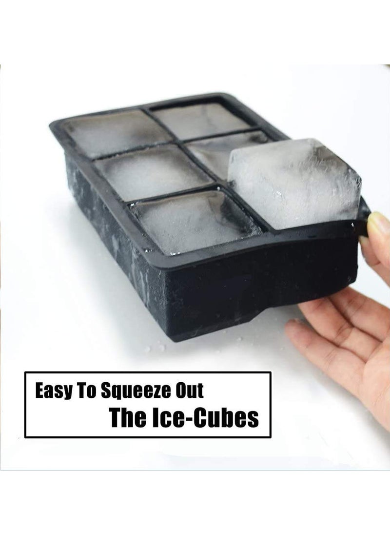 Zollyss Zollyss Silicone Ice Cube Trays Large Size Flexible 6 Cavity Ice Cube Square Molds for Whiskey and Cocktails, Keep Drinks Chilled (2 Pcs, Black)  - Image 5