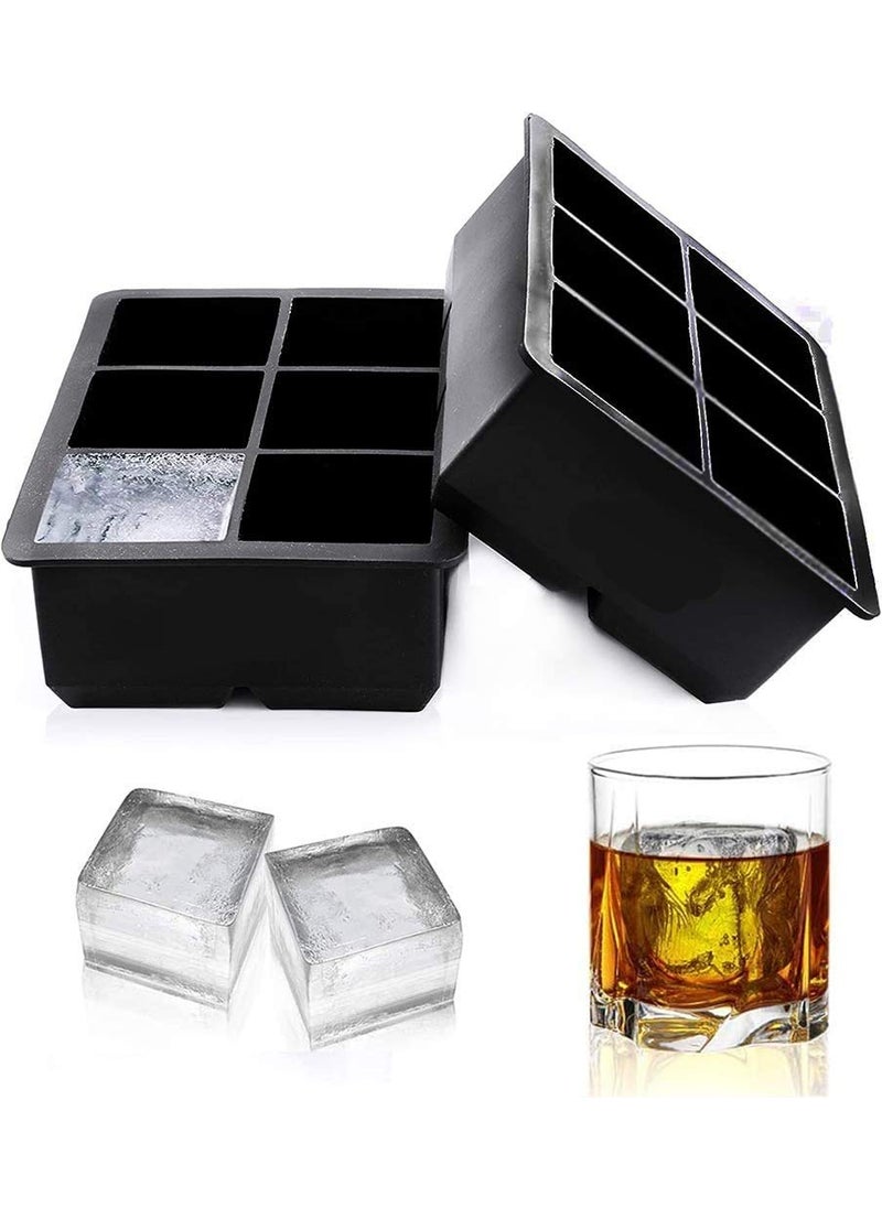 Zollyss Zollyss Silicone Ice Cube Trays Large Size Flexible 6 Cavity Ice Cube Square Molds for Whiskey and Cocktails, Keep Drinks Chilled (2 Pcs, Black)  - Image 2