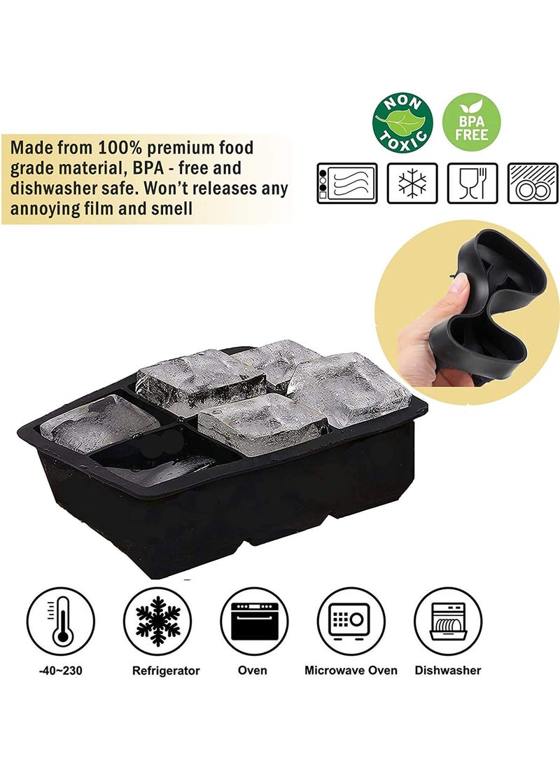 Zollyss Zollyss Silicone Ice Cube Trays Large Size Flexible 6 Cavity Ice Cube Square Molds for Whiskey and Cocktails, Keep Drinks Chilled (2 Pcs, Black)  - Image 3