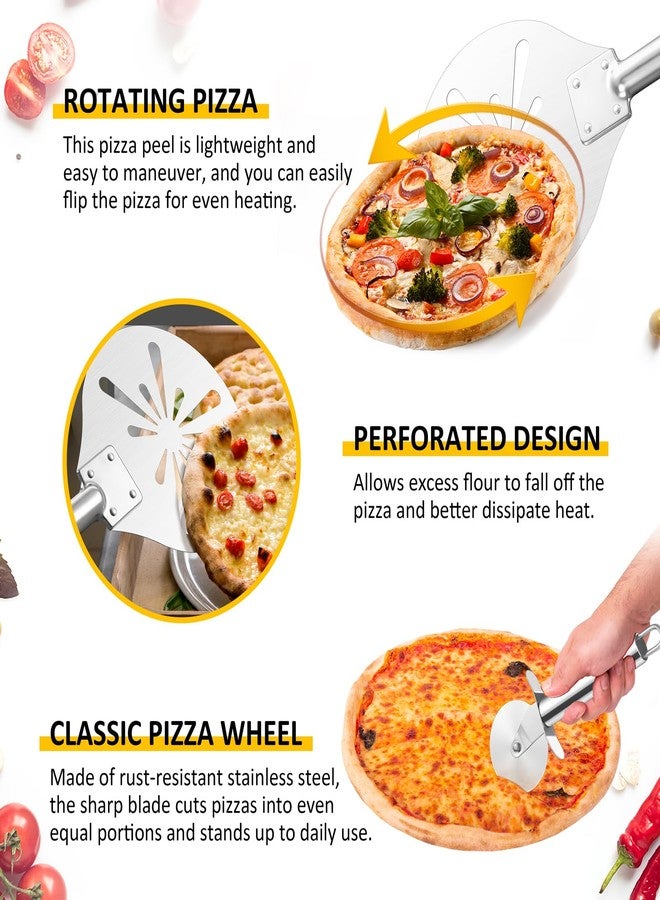 Leonyo 9 Inch Perforated Pizza Peel & Classic Cutter Wheel, Leonyo Stainless Steel Pizza Turning Peel with Adjustable Long Handle Round Spatula Paddle for Chefs, Bakers, Homemade Oven - Image 3