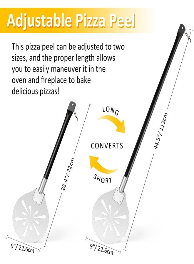 Leonyo 9 Inch Perforated Pizza Peel & Classic Cutter Wheel, Leonyo Stainless Steel Pizza Turning Peel with Adjustable Long Handle Round Spatula Paddle for Chefs, Bakers, Homemade Oven - Image 2