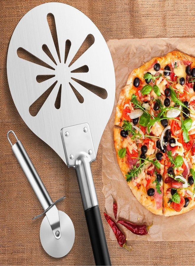 Leonyo 9 Inch Perforated Pizza Peel & Classic Cutter Wheel, Leonyo Stainless Steel Pizza Turning Peel with Adjustable Long Handle Round Spatula Paddle for Chefs, Bakers, Homemade Oven - Image 5