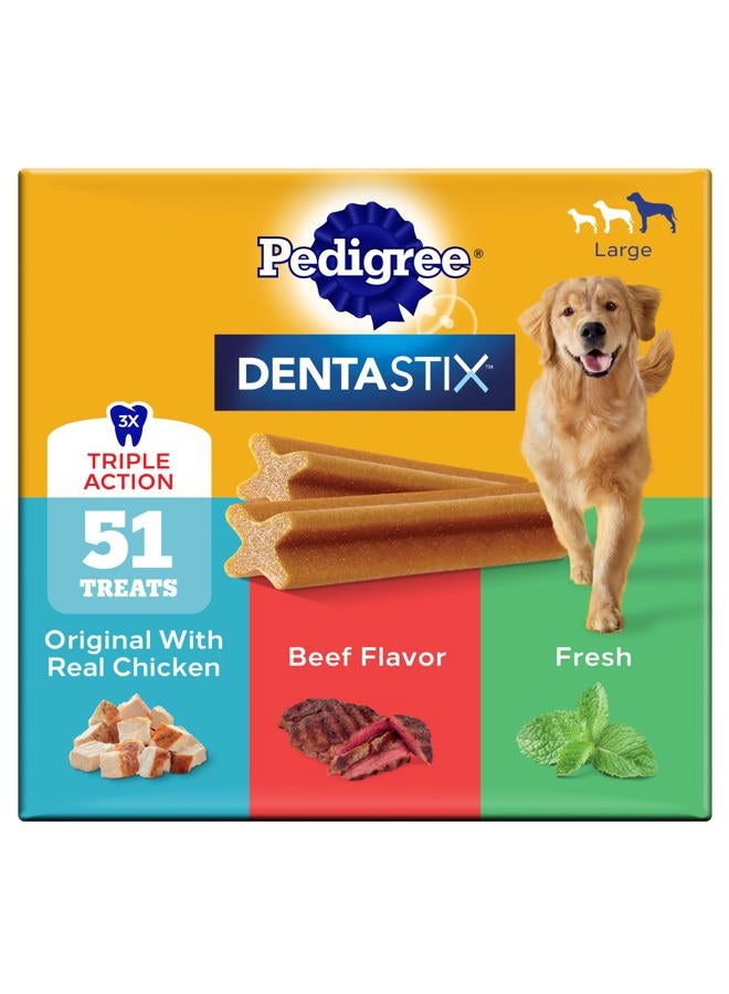 PEDIGREE DENTASTIX Large Dog Dental Care Treats Original, Beef & Fresh Variety Pack, 2.76 lb.Pack (51 Treats) - Image 1