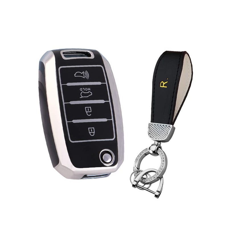 KUNIO Flip Car Key Fob Cover fit for Kia Rio K2 K3 K4 K5 Ceed Stinger Picanto Sportege Sorento Soul Forte Carens Key Cover TPU Key Fob Key Case 4 Buttons Black - Image 1