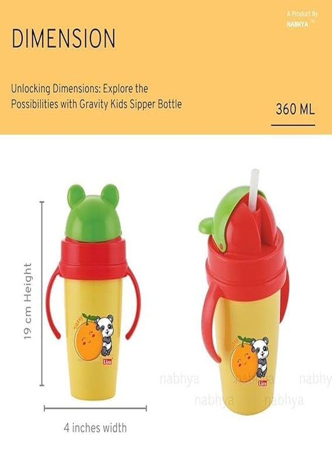 Zerya Hot & Cold Insulated Stainless Steel 360ml BPA-Free Cute Animal Design Baby Sipper Kids Water Bottle with Straw and Side Handle for Kids (Yellow) - Image 5