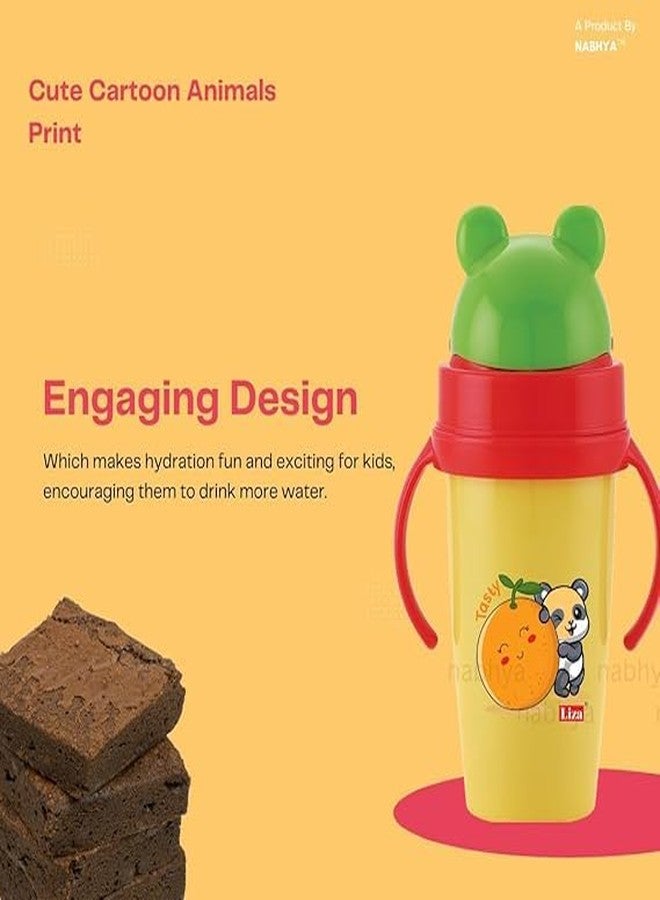 Zerya Hot & Cold Insulated Stainless Steel 360ml BPA-Free Cute Animal Design Baby Sipper Kids Water Bottle with Straw and Side Handle for Kids (Yellow) - Image 3