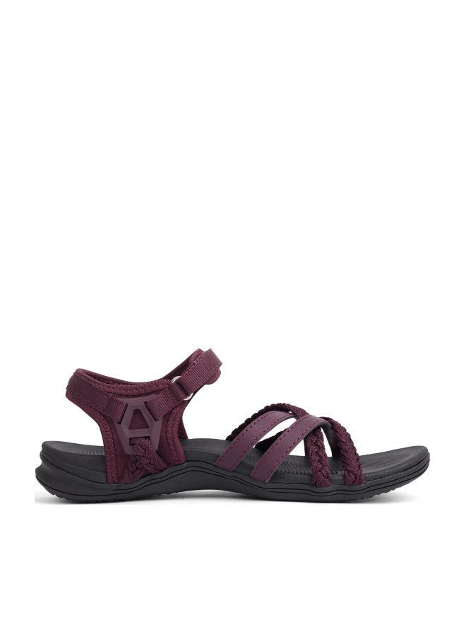 UBFEN Womens Hiking Sandal Sport Sandal Straps with Adjustable Hooks Arch Support Water Sandal Beach Vacation Casual Camping Size 10 Wine Red - Image 1