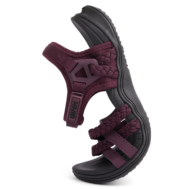 UBFEN Womens Hiking Sandal Sport Sandal Straps with Adjustable Hooks Arch Support Water Sandal Beach Vacation Casual Camping Size 10 Wine Red - Image 4