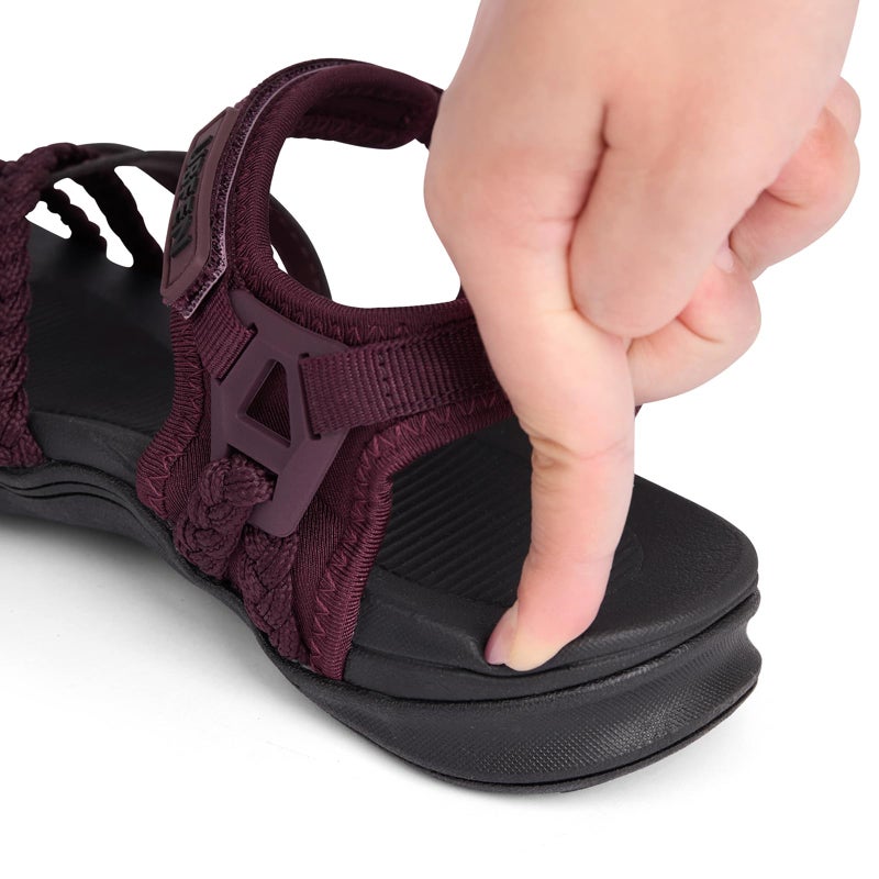 UBFEN Womens Hiking Sandal Sport Sandal Straps with Adjustable Hooks Arch Support Water Sandal Beach Vacation Casual Camping Size 10 Wine Red - Image 2