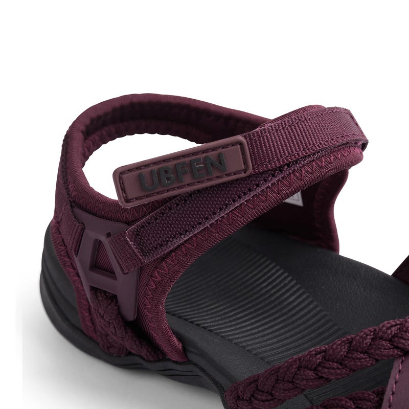 UBFEN Womens Hiking Sandal Sport Sandal Straps with Adjustable Hooks Arch Support Water Sandal Beach Vacation Casual Camping Size 10 Wine Red - Image 5