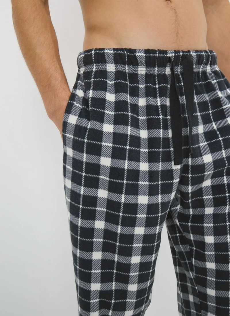 Matalan Black Check Mono Microfleece Pyjama Bottoms