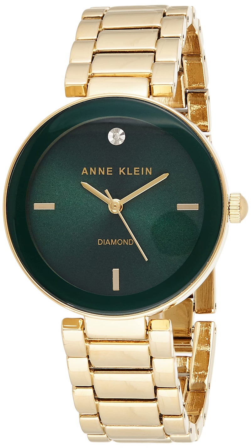 ANNE KLEIN ساعة آن كلاين النسائية بسوار من الألماس الأصلي باللون الذهبي الوردي والأخضر - Image 1