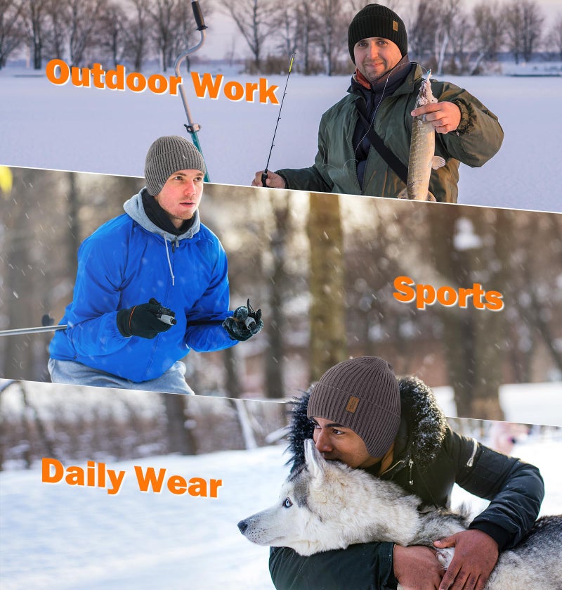 Wmcaps Fleece Lined Winter Beanie with Earflap for Men Women - Windproof Thermal Knit Hat for Cold Weather Slate Gray - Image 4