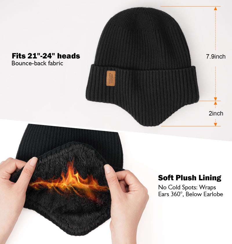 Wmcaps Fleece Lined Winter Beanie with Earflap for Men Women - Windproof Thermal Knit Hat for Cold Weather Slate Gray - Image 2