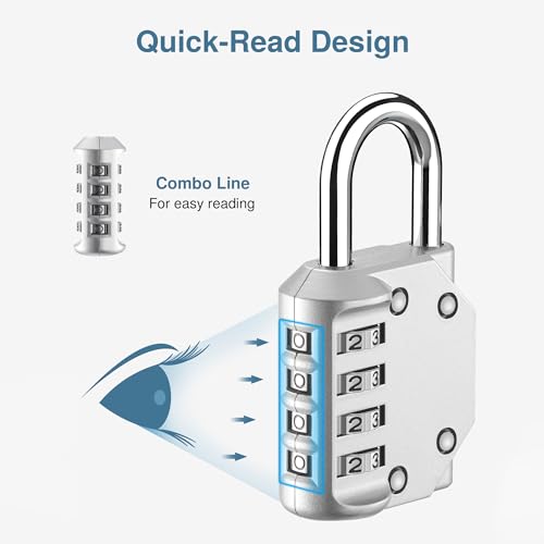 Puroma 1 Pack Combination Lock for Locker 4 Digit Outdoor Waterproof Padlock for School, Gym, Sports, Fence, Toolbox, Gate, Case, Outdoor, Hasp Storage, Cabinets (Silver) - Image 3