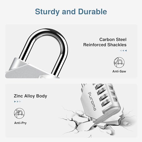 Puroma 1 Pack Combination Lock for Locker 4 Digit Outdoor Waterproof Padlock for School, Gym, Sports, Fence, Toolbox, Gate, Case, Outdoor, Hasp Storage, Cabinets (Silver) - Image 4
