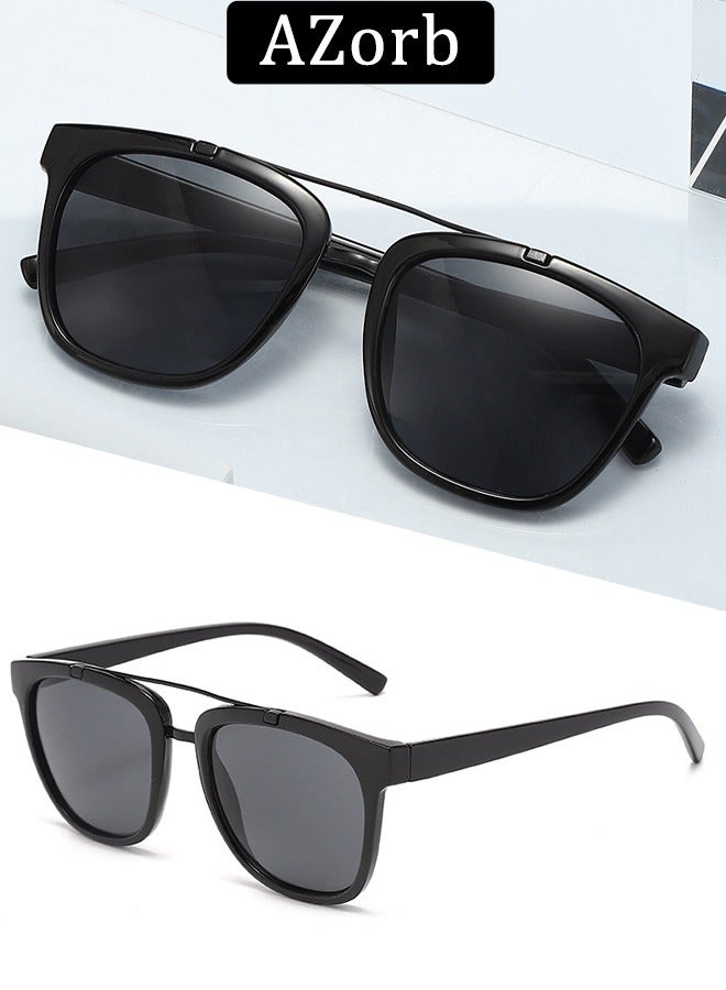 AZorb Double Bridge Sunglasses Men Women Retro Aviator Fashion Sun Glassess Ladies Mens Square Men's Sunglasses Lightweight Eyewear UV400 Protection Shades for Outdoor Daily Black - Image 1