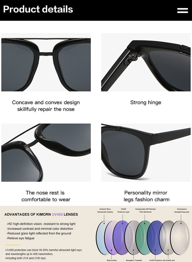 AZorb Double Bridge Sunglasses Men Women Retro Aviator Fashion Sun Glassess Ladies Mens Square Men's Sunglasses Lightweight Eyewear UV400 Protection Shades for Outdoor Daily Black - Image 2