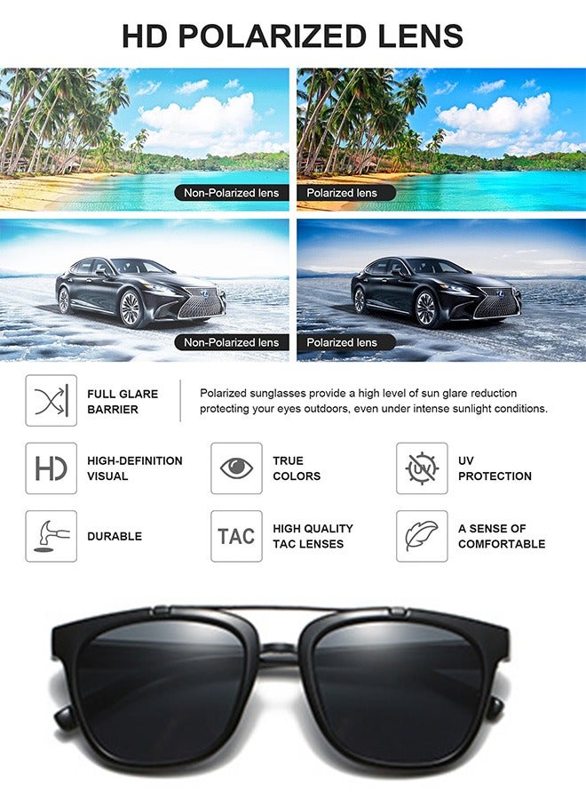 AZorb Double Bridge Sunglasses Men Women Retro Aviator Fashion Sun Glassess Ladies Mens Square Men's Sunglasses Lightweight Eyewear UV400 Protection Shades for Outdoor Daily Black - Image 4