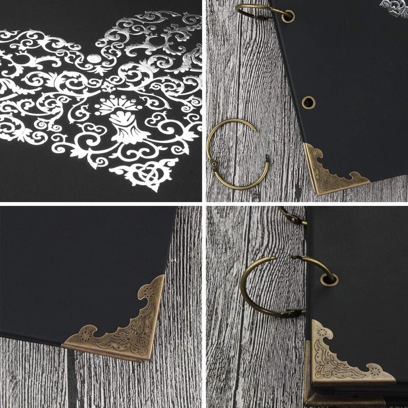 ADVcer Photo Album DIY Scrapbook, 10x10 inch 50 Pages Double Sided, Vintage Hardcover Three-Ring Binder Picture Booth Albums with 6 Colors 408pcs Self Adhesive Photos Corners for Memory Keep (Black) - Image 3
