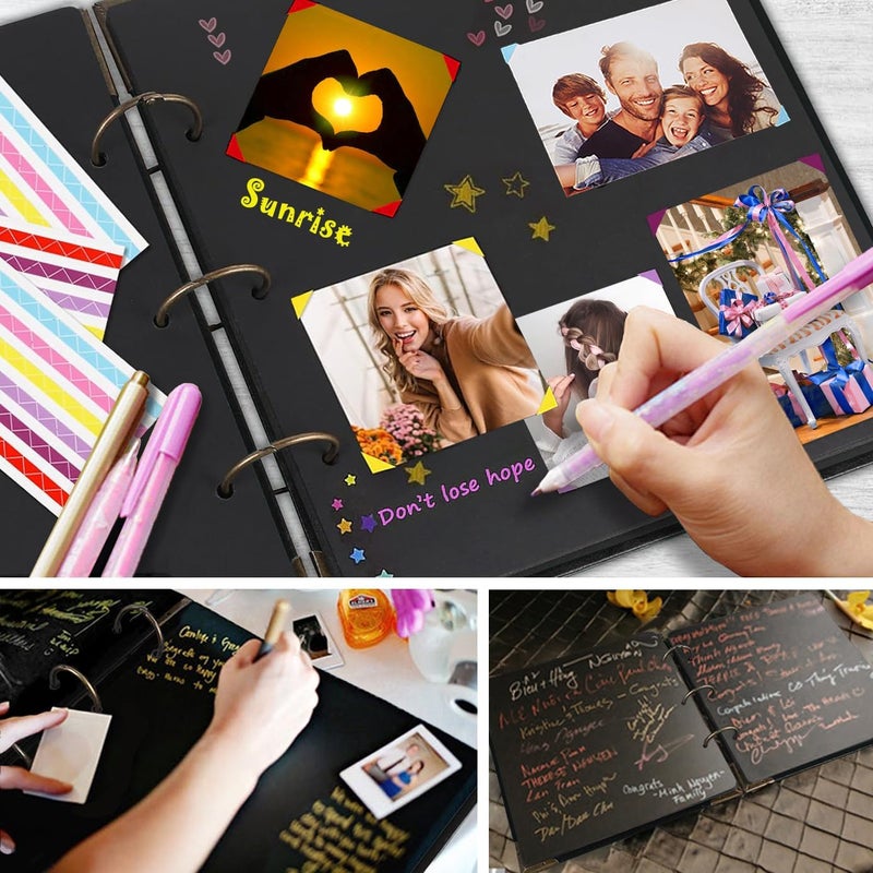 ADVcer Photo Album DIY Scrapbook, 10x10 inch 50 Pages Double Sided, Vintage Hardcover Three-Ring Binder Picture Booth Albums with 6 Colors 408pcs Self Adhesive Photos Corners for Memory Keep (Black) - Image 5