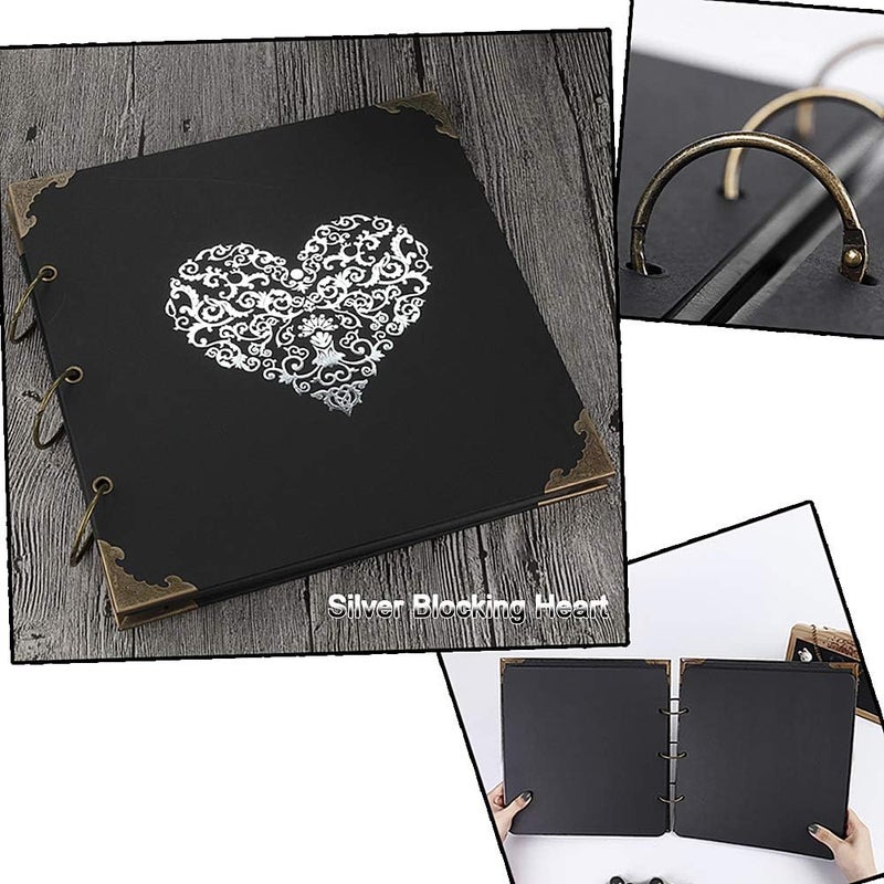 ADVcer Photo Album DIY Scrapbook, 10x10 inch 50 Pages Double Sided, Vintage Hardcover Three-Ring Binder Picture Booth Albums with 6 Colors 408pcs Self Adhesive Photos Corners for Memory Keep (Black) - Image 2