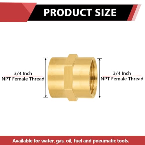 EFIELD Pack of 5 EFIELD 34 x 34 NPT Female Coupling Soild Brass Hex Nipple Brass Pipe FittingsNPT077 - Image 3