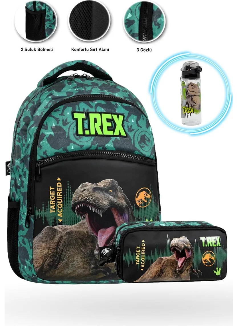 Masho Trend 3 Compartment Target Trex School Bag + Pencil Case + Trex Water Bottle - Dino Bag Primary School Bag Boys School Bag