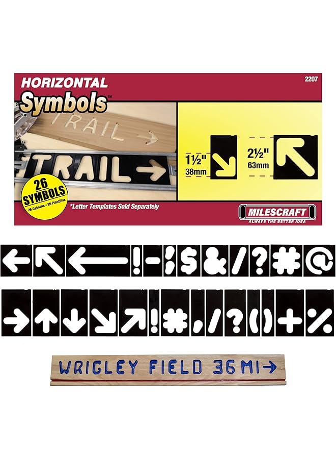 Milescraft 2207 1.5In. And 2.5In. Arrow And Symbol Templates For Sign Pro And Sign Crafter Jig Rout Custom Wood Signs With Additional Symbols 26Pcs.  - Image 1