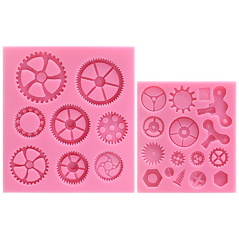 FUNSHOWCASE Funshowcase Steampunk Style Clock Watch Wheel Cogs Gears Candy Silicone Mold for Sugarcraft Cake Decoration Cupcake Topper Fondant Jewelry Polymer Clay Crafting Projects 2 in Set 