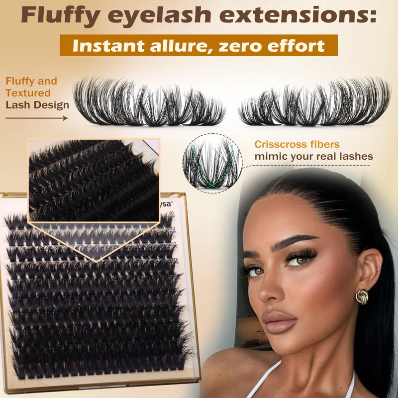 Focipeysa Thick Eyelash Extension Kit Volume Lash Clusters Kit 10-18mm Individual Lashes Clusters 100D DIY Lash Extension Kit 200pcs Clusters Lash with Bond and Remover Lash Applicator by Focipeysa - Image 3