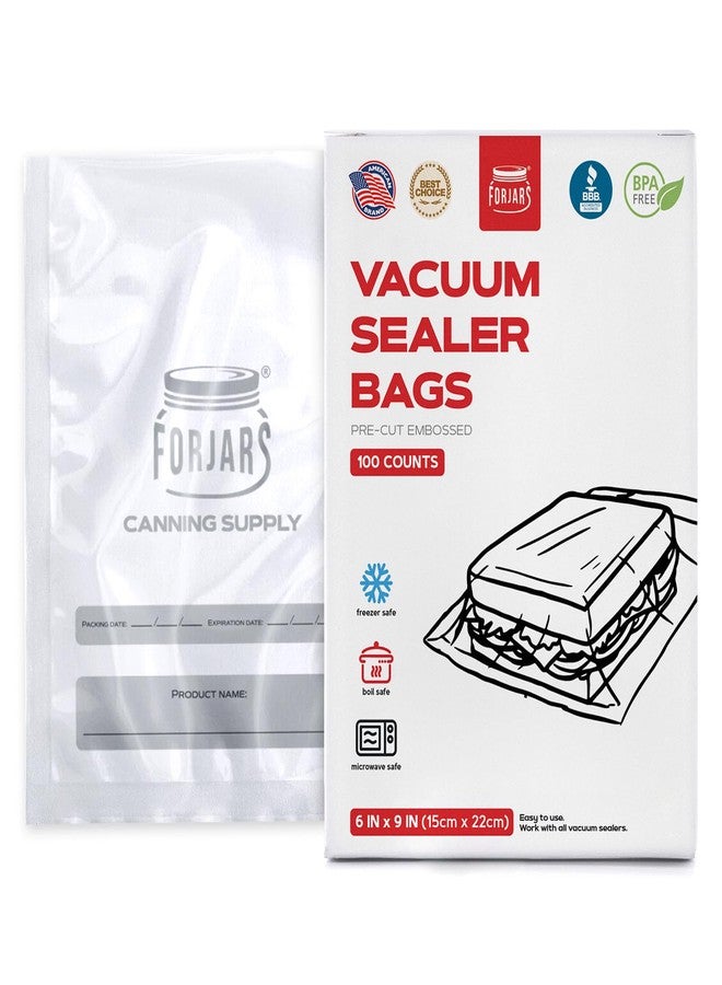 ForJars Vacuum Sealer Bags For Food Storage - Method Sous Vide Cooking - Pack of 100 count Pre-Cut Size Bags, Perfect for Food Storage - Ideal for Home & Commercial Use, 7.5 Mil Thickness(6x9 /100pcs) - Image 1