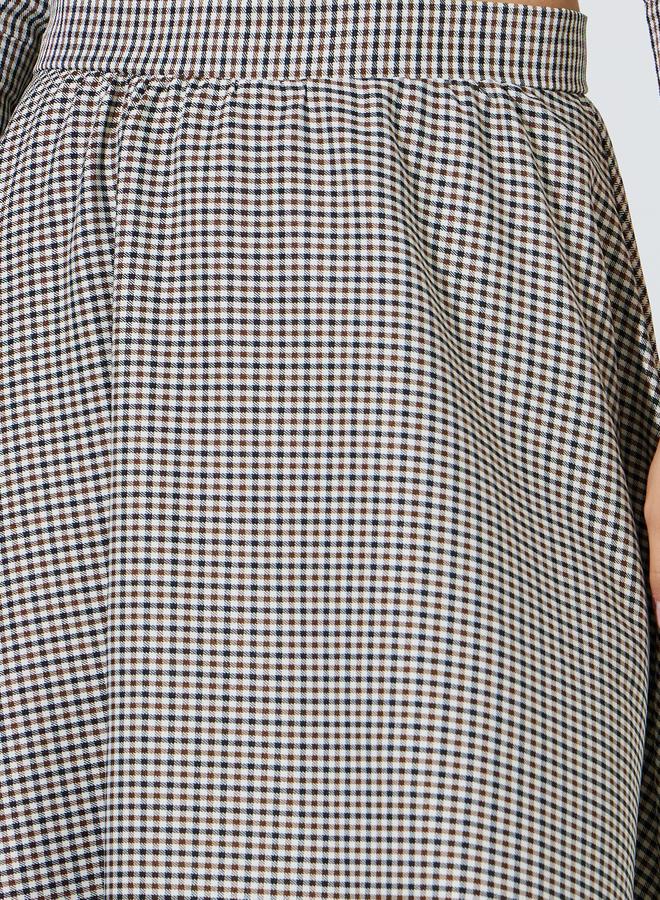 Styli Brown Mini Checked A-Line Maxi Skirt - Image 3