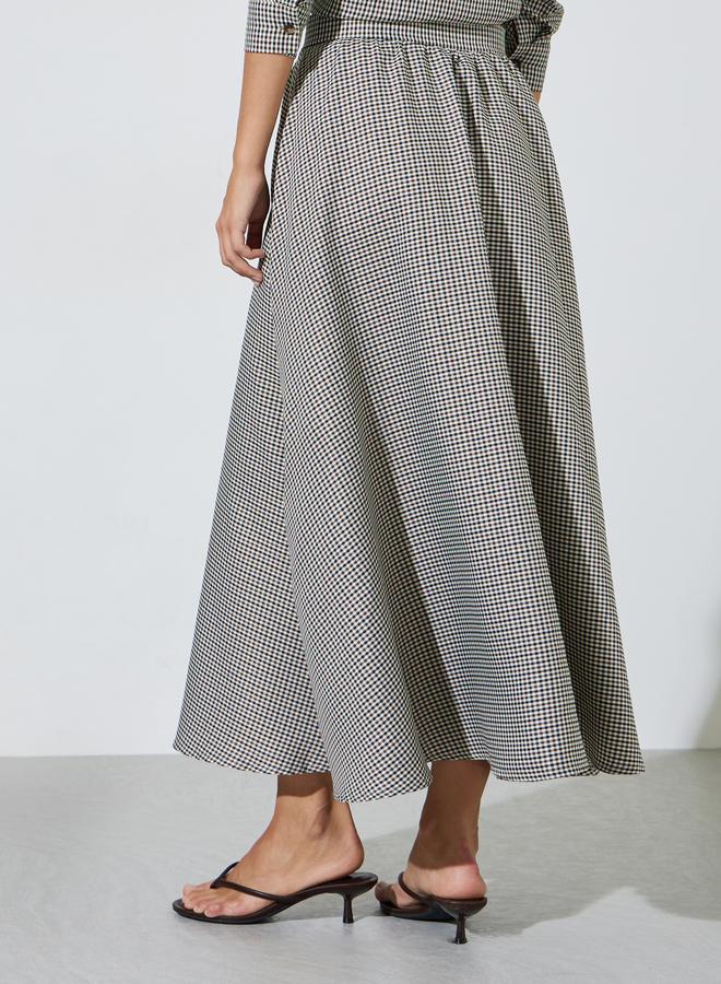 Styli Brown Mini Checked A-Line Maxi Skirt - Image 4