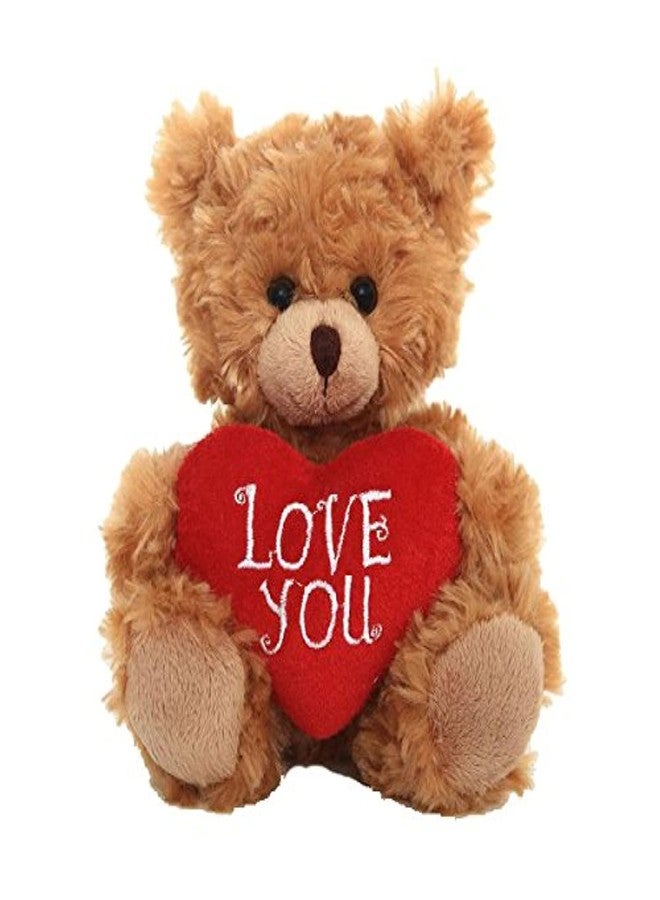Plushland دب موكا هارت محشو من بلشلاند - أحبك - لعبة دب قطيفة للأطفال والكبار - وسادة قلب مطرزة - بني - 6 بوصات - Image 1