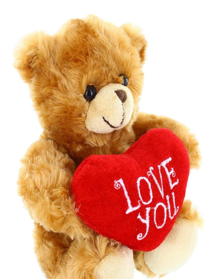 Plushland دب موكا هارت محشو من بلشلاند - أحبك - لعبة دب قطيفة للأطفال والكبار - وسادة قلب مطرزة - بني - 6 بوصات - Image 4