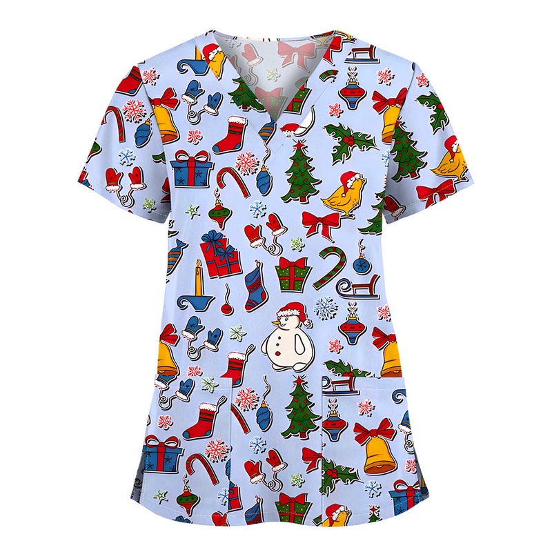 Elastic Christmas Pattern Comfortable Plus Size Cartoon Nurses' Clothing Printed Dental Dentist Work Clothes - Image 1