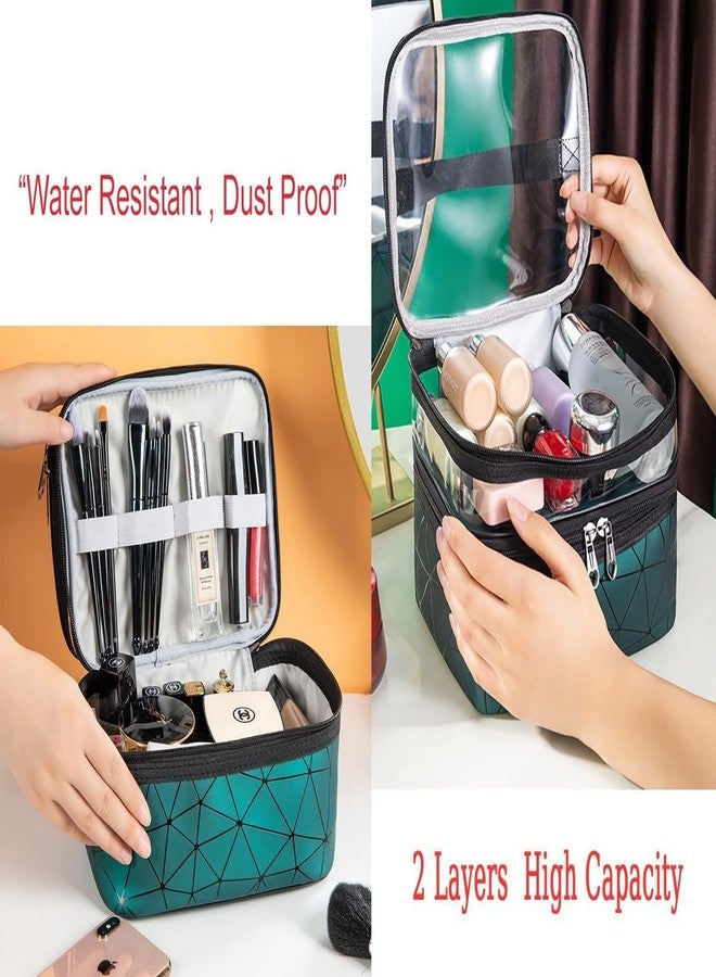CREWLA 2 Layer Travel Cosmetic Bag for Women (Green) | Double Layer Makeup Organizer with Transparent Top | Toiletry Storage Bag with Dual Zipper & Handle for Travel & Home (Green) - Image 4