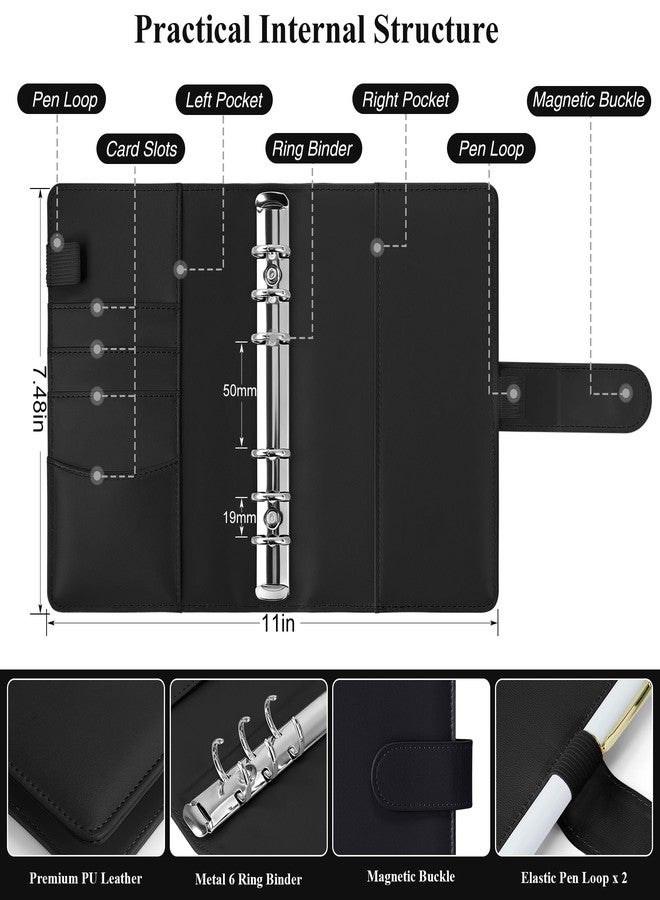 Antner A6 Budget Binder with Zipper Cash Envelopes for Money Organizer & Budgeting, PU Leather Budget Planner Money Saving Binder with Cash Stuffing Envelopes & Labels for Home Office Travel, Black - Image 3