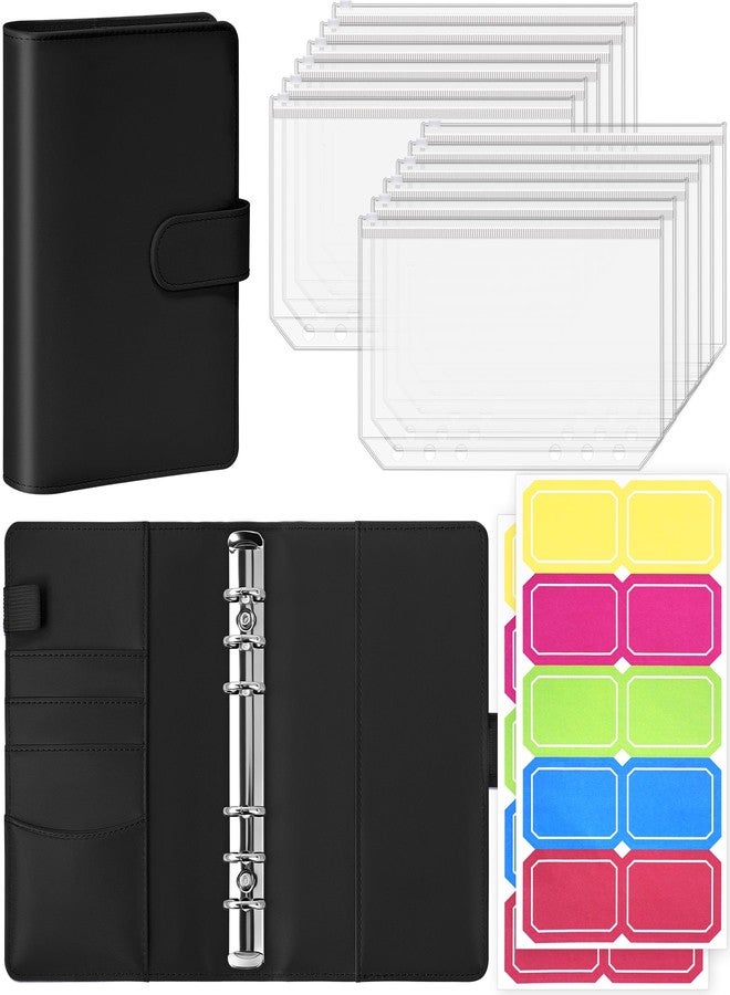 Antner A6 Budget Binder with Zipper Cash Envelopes for Money Organizer & Budgeting, PU Leather Budget Planner Money Saving Binder with Cash Stuffing Envelopes & Labels for Home Office Travel, Black - Image 1
