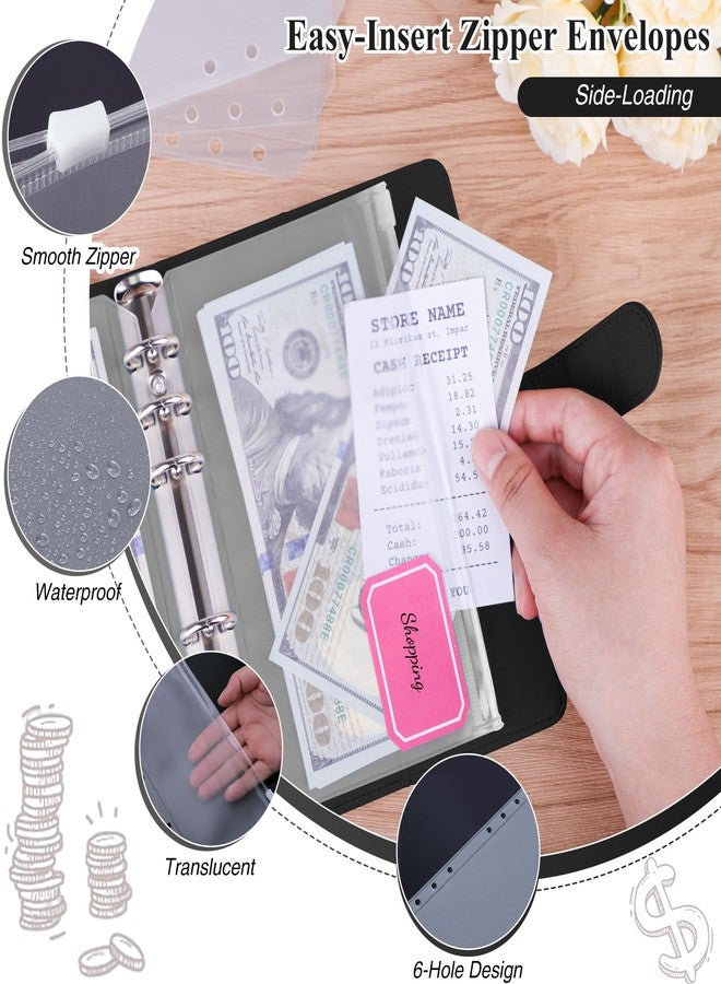 Antner A6 Budget Binder with Zipper Cash Envelopes for Money Organizer & Budgeting, PU Leather Budget Planner Money Saving Binder with Cash Stuffing Envelopes & Labels for Home Office Travel, Black - Image 4