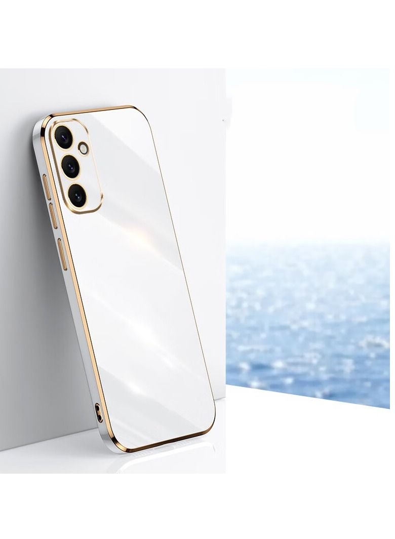 TEAM LUXURY Samsung Galaxy m13 4G White Mobile Phone Case Cover, Luxury Plating Soft Back Cover, Raised Full Camera Protection