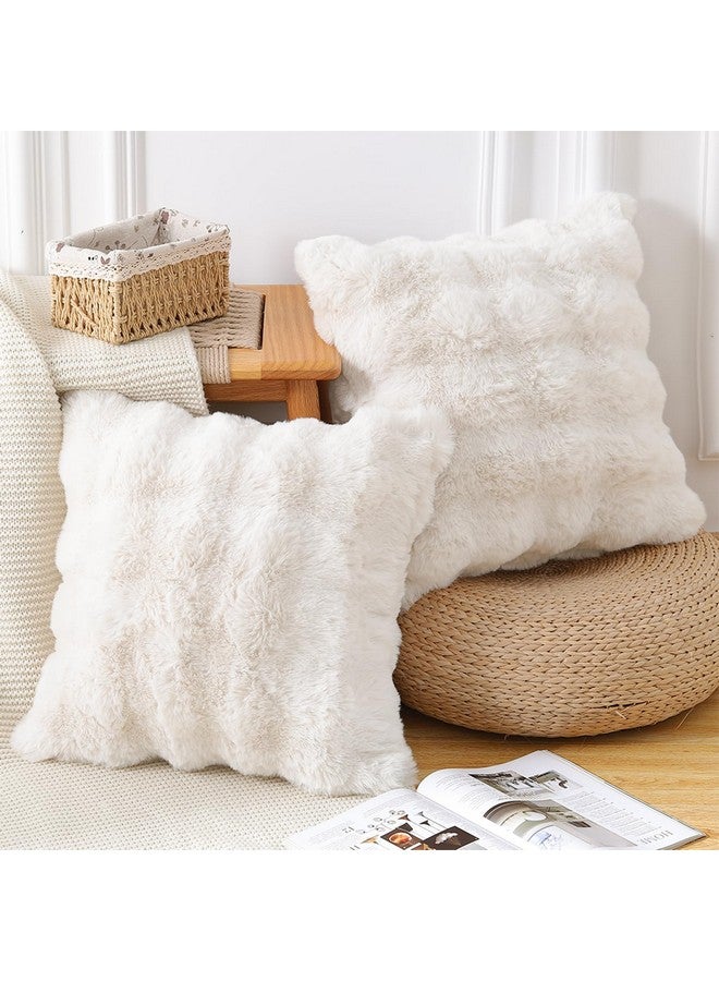MADIZZ MADIZZ Pack of 2 Thick Plush Wool Throw Pillow Covers 18x18 Inch Cream Soft Neutral Decorative Throw Pillows Accent Boho Cushion Covers for Couch Sofa Bedroom Pillow Shell - Image 2