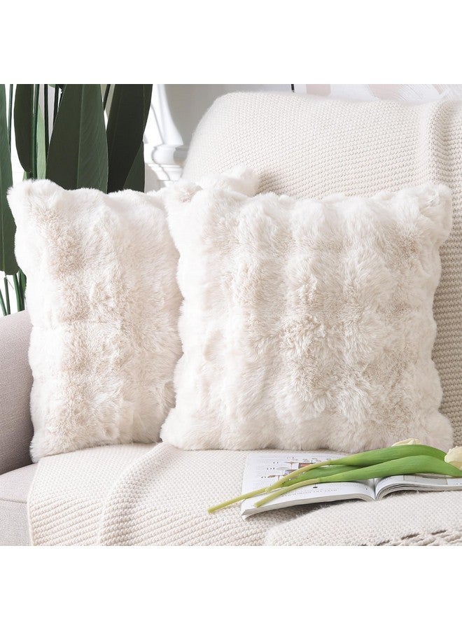 MADIZZ MADIZZ Pack of 2 Thick Plush Wool Throw Pillow Covers 18x18 Inch Cream Soft Neutral Decorative Throw Pillows Accent Boho Cushion Covers for Couch Sofa Bedroom Pillow Shell - Image 1
